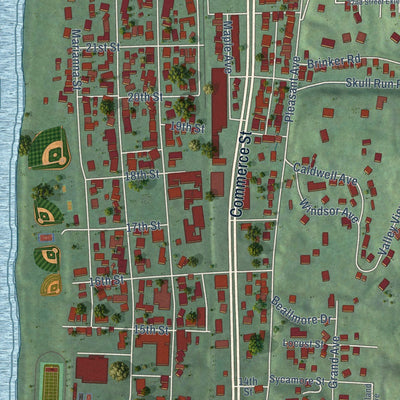 Close-up of the map of Wellsburg, West Virginia print showing street and building detail