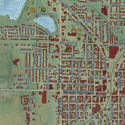 Close-up of the map of Mendota, Illinois print showing street and building detail