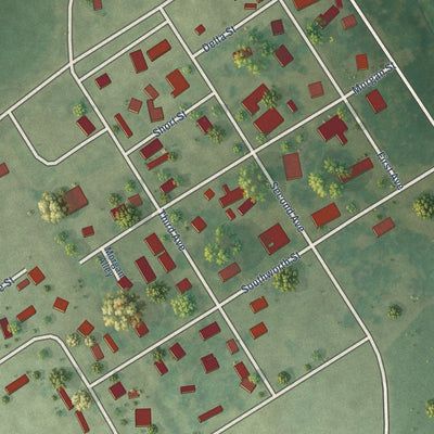 Close-up of the map of Morgan City, Mississippi print showing street and building detail