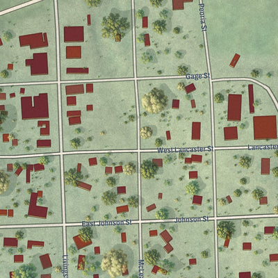 Close-up of the map of Filley, Nebraska print showing street and building detail