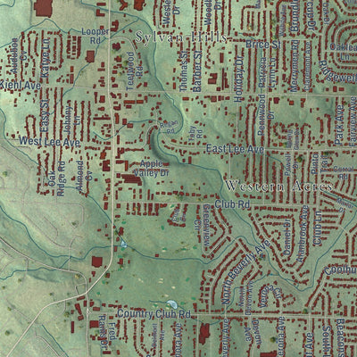 Close-up of the map of Sherwood, Arkansas print showing street and building detail