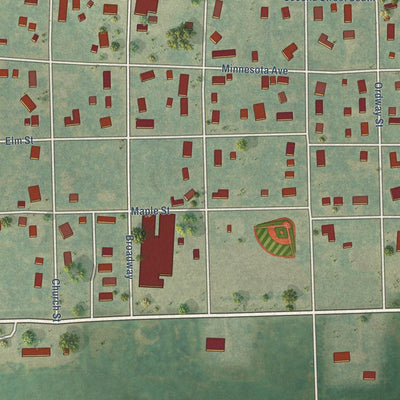 Close-up of the map of Tower City, North Dakota print showing street and building detail