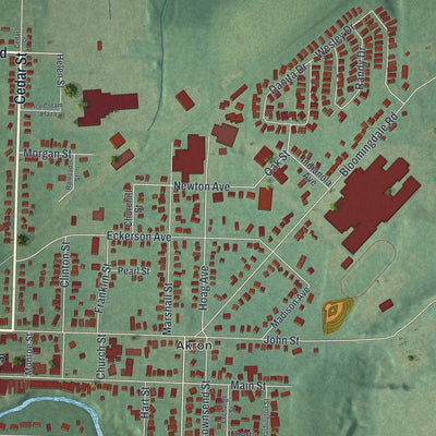 Close-up of the map of Akron, New York print showing street and building detail