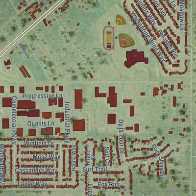Close-up of the map of South Beloit, Illinois print showing street and building detail