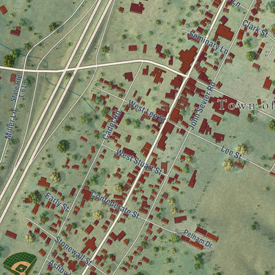Close-up of the map of New Market, Virginia print showing street and building detail
