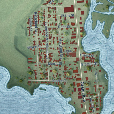 Close-up of the map of Schofield, Wisconsin print showing street and building detail