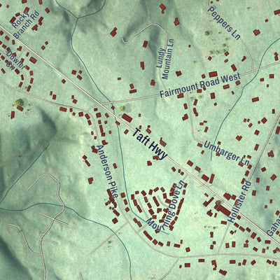 Close-up of the map of Fairmount, Tennessee print showing street and building detail