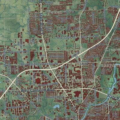 Close-up of the map of Fort Wayne, Indiana print showing street and building detail