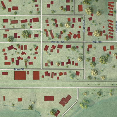 Close-up of the map of Dawson, Illinois print showing street and building detail