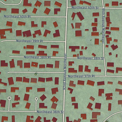 Close-up of the map of Yarrow Point, Washington print showing street and building detail
