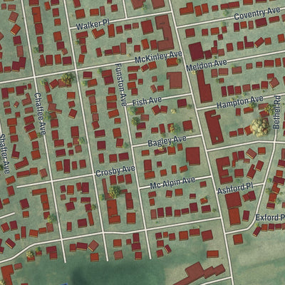 Close-up of the map of Albertson, New York print showing street and building detail