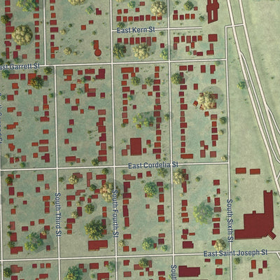 Close-up of the map of Southern View, Illinois print showing street and building detail