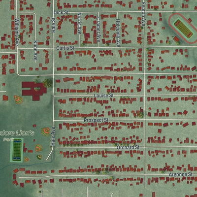 Close-up of the map of Mogadore, Ohio print showing street and building detail