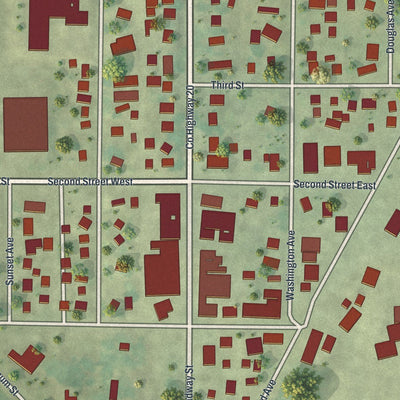 Close-up of the map of Hanska, Minnesota print showing street and building detail
