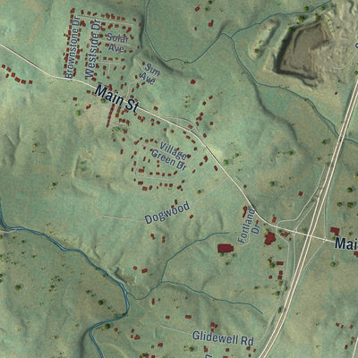 Close-up of the map of Cross Plains, Tennessee print showing street and building detail