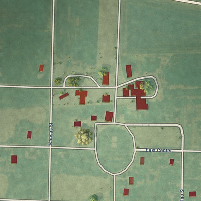 Close-up of the map of Cedar, Kansas print showing street and building detail