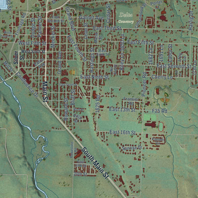 Close-up of the map of Delta, Colorado print showing street and building detail
