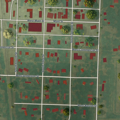 Close-up of the map of Sheldon, Missouri print showing street and building detail