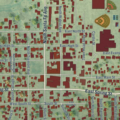 Close-up of the map of Princeville, Illinois print showing street and building detail