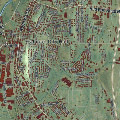 Close-up of the map of Calhoun, Georgia print showing street and building detail