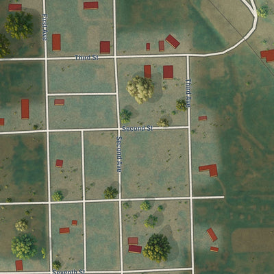 Close-up of the map of Hannah, North Dakota print showing street and building detail