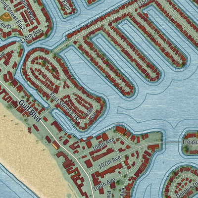 Close-up of the map of Treasure Island, Florida print showing street and building detail