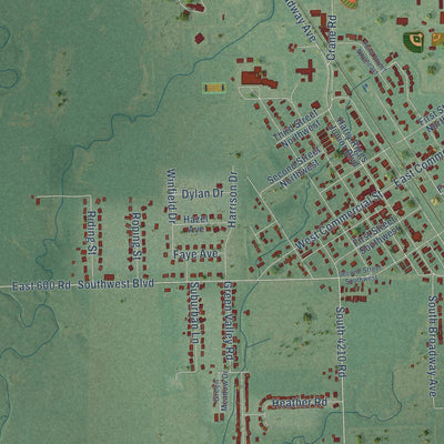 Close-up of the map of Inola, Oklahoma print showing street and building detail