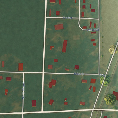 Close-up of the map of Parkdale, Arkansas print showing street and building detail