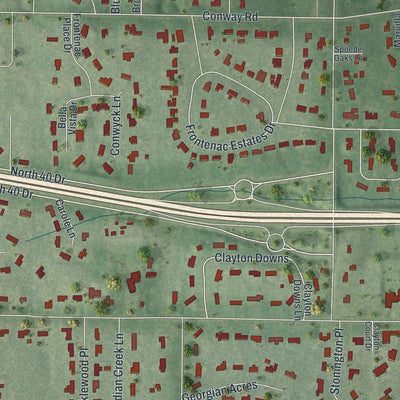 Close-up of the map of Frontenac, Missouri print showing street and building detail