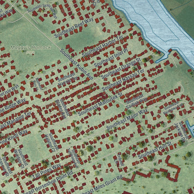 Close-up of the map of Port Salerno, Florida print showing street and building detail