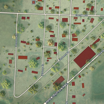Close-up of the map of Whitney, Nebraska print showing street and building detail