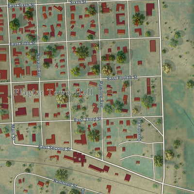 Close-up of the map of Flagler, Colorado print showing street and building detail