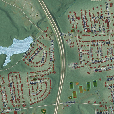 Close-up of the map of West Glens Falls, New York print showing street and building detail