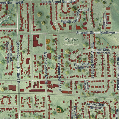 Close-up of the map of Byron, Minnesota print showing street and building detail