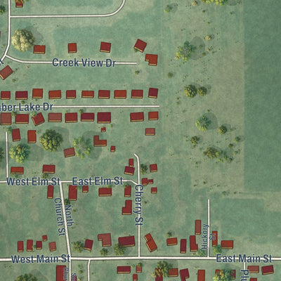 Close-up of the map of Damiansville, Illinois print showing street and building detail
