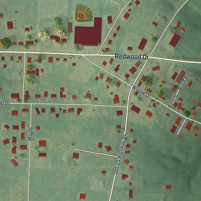 Close-up of the map of New Bloomfield, Missouri print showing street and building detail