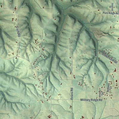 Close-up of the map of the Town of Dodgeville, Wisconsin print showing street and building detail