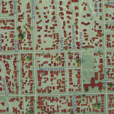 Close-up of the map of Sierra Madre, California print showing street and building detail