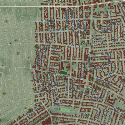 Close-up of the map of Uniondale, New York print showing street and building detail