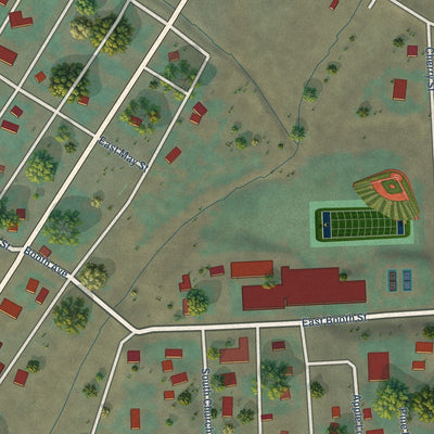 Close-up of the map of Washtucna, Washington print showing street and building detail