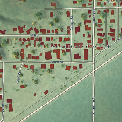 Close-up of the map of St. David, Illinois print showing street and building detail