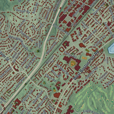 Close-up of the map of the Town of Mamaroneck, New York print showing street and building detail