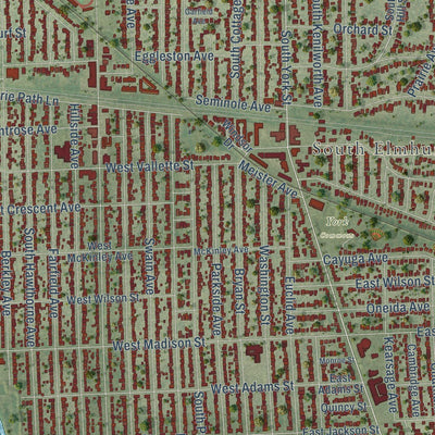 Close-up of the map of Elmhurst, Illinois print showing street and building detail