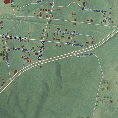 Close-up of the map of Alberta, Virginia print showing street and building detail