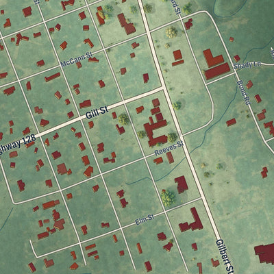 Close-up of the map of Gilbert, Louisiana print showing street and building detail