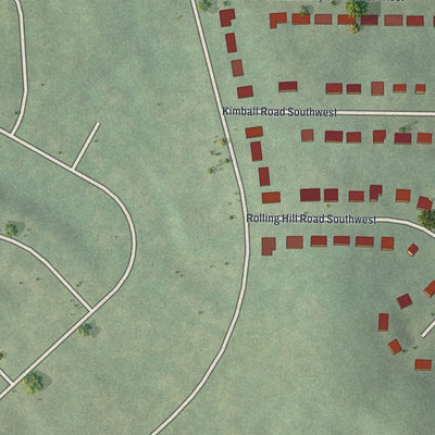 Close-up of the map of Elmco Estates, Georgia print showing street and building detail