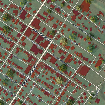 Close-up of the map of Mount Union, Pennsylvania print showing street and building detail
