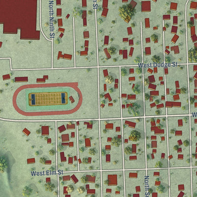 Close-up of the map of Arlington, Nebraska print showing street and building detail