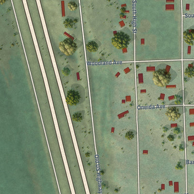 Close-up of the map of Arimo, Idaho print showing street and building detail