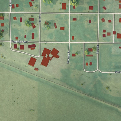 Close-up of the map of Delhi, Minnesota print showing street and building detail